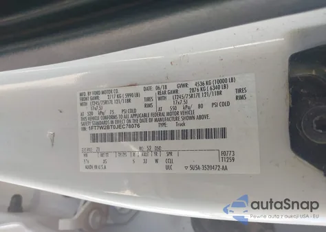 2018 Ford F-250 Xl из США, поврежденный, VIN 1FT7W2BT0JEC78076